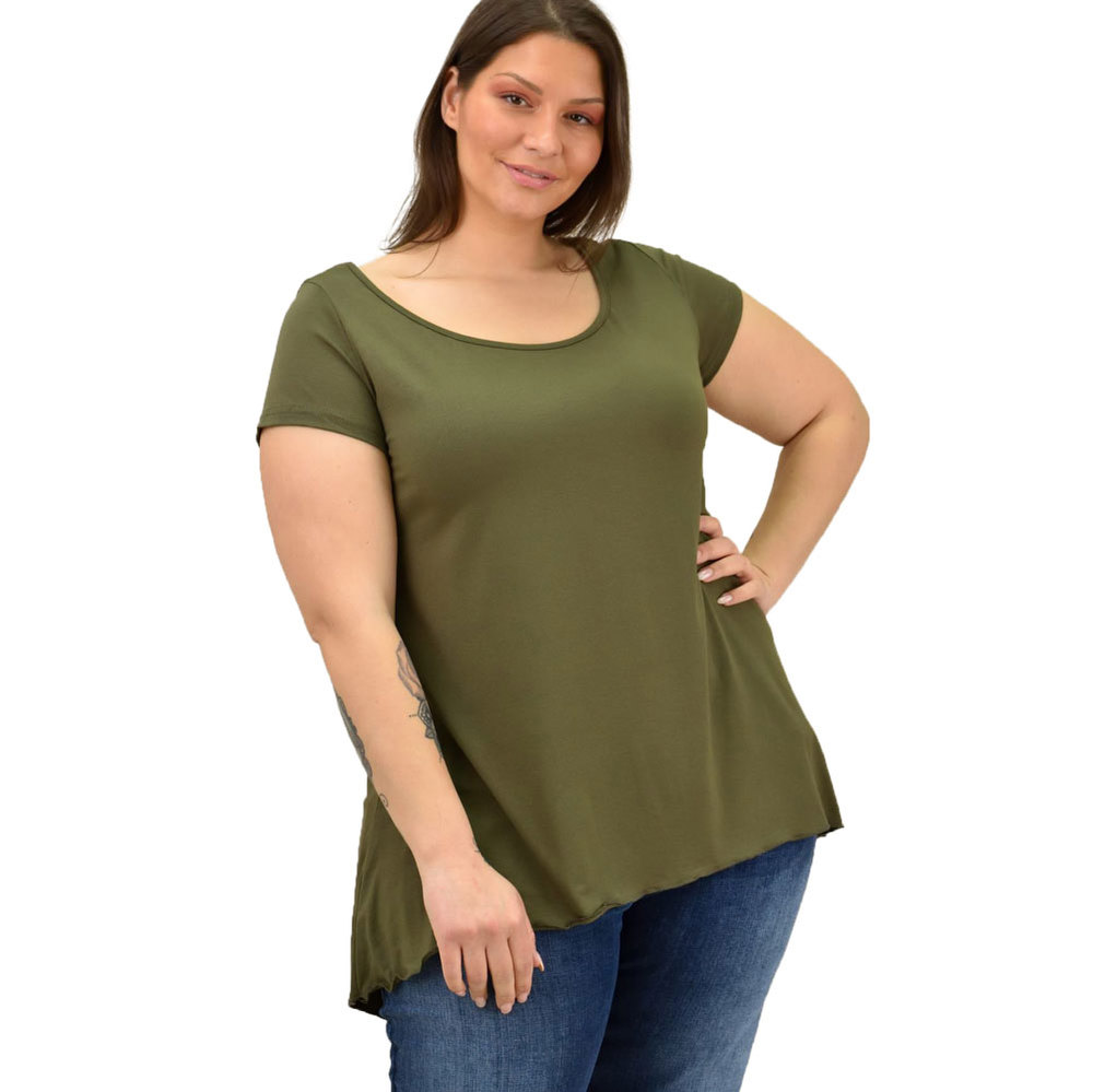 Γυναικεία μπλούζα ασύμμετρη oversized Λαδί 19080