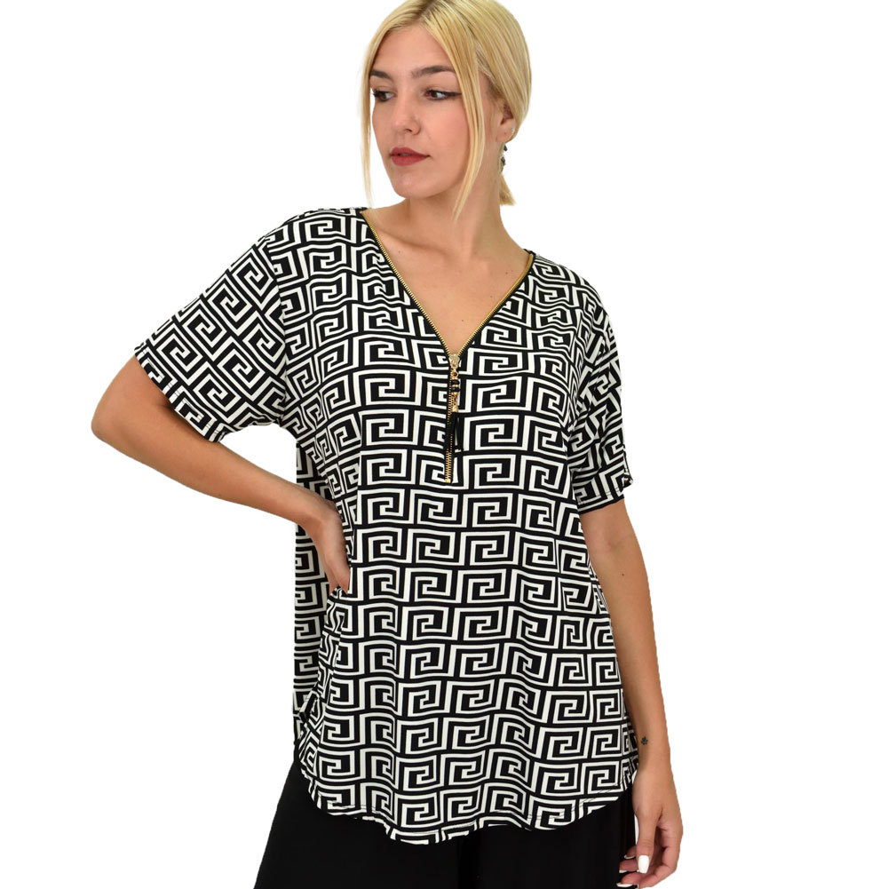 Γυναικεία Plus μπλούζα ασπρόμαυρη Μαύρο 21525