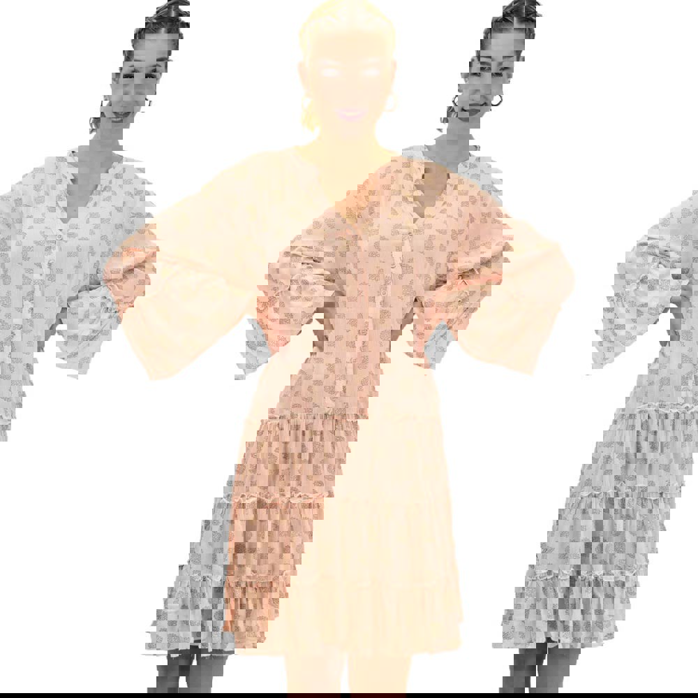 Γυναικείο καφτάνι με χρυσές λεπτομέρειες Απαλό Ροζ 20282