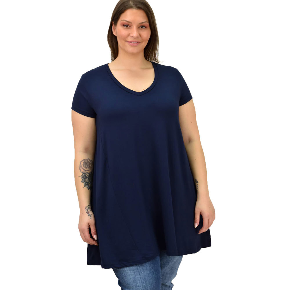 Γυναικεία μπλούζα μονόχρωμη oversized Μπλε Σκούρο 19127