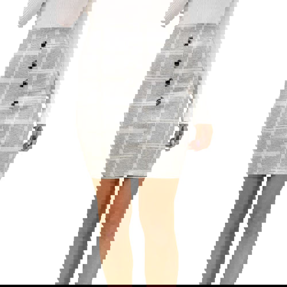 Potre OR Μίντι καρό φούστα με κουμπιά Γκρι 18528