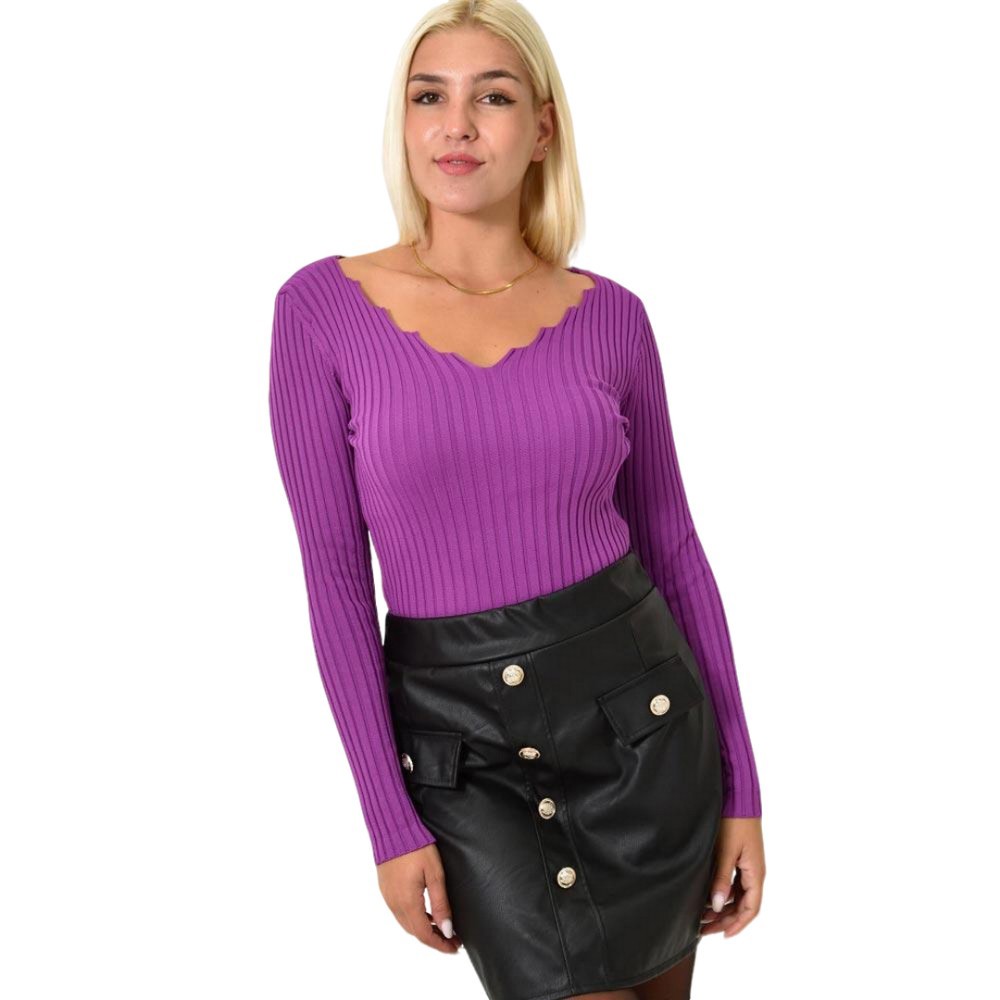 Γυναικείο τοπ με V λαιμόκοψη Ματζέντα 25736