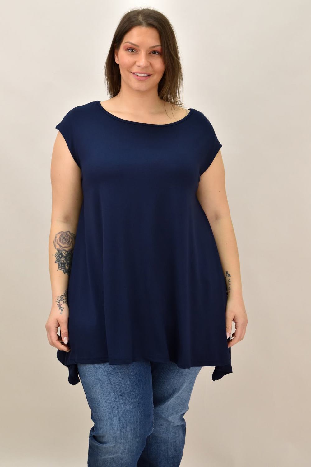 Γυναικεία μπλούζα μονόχρωμη oversized Μπλε Σκούρο 19146 φωτογραφία