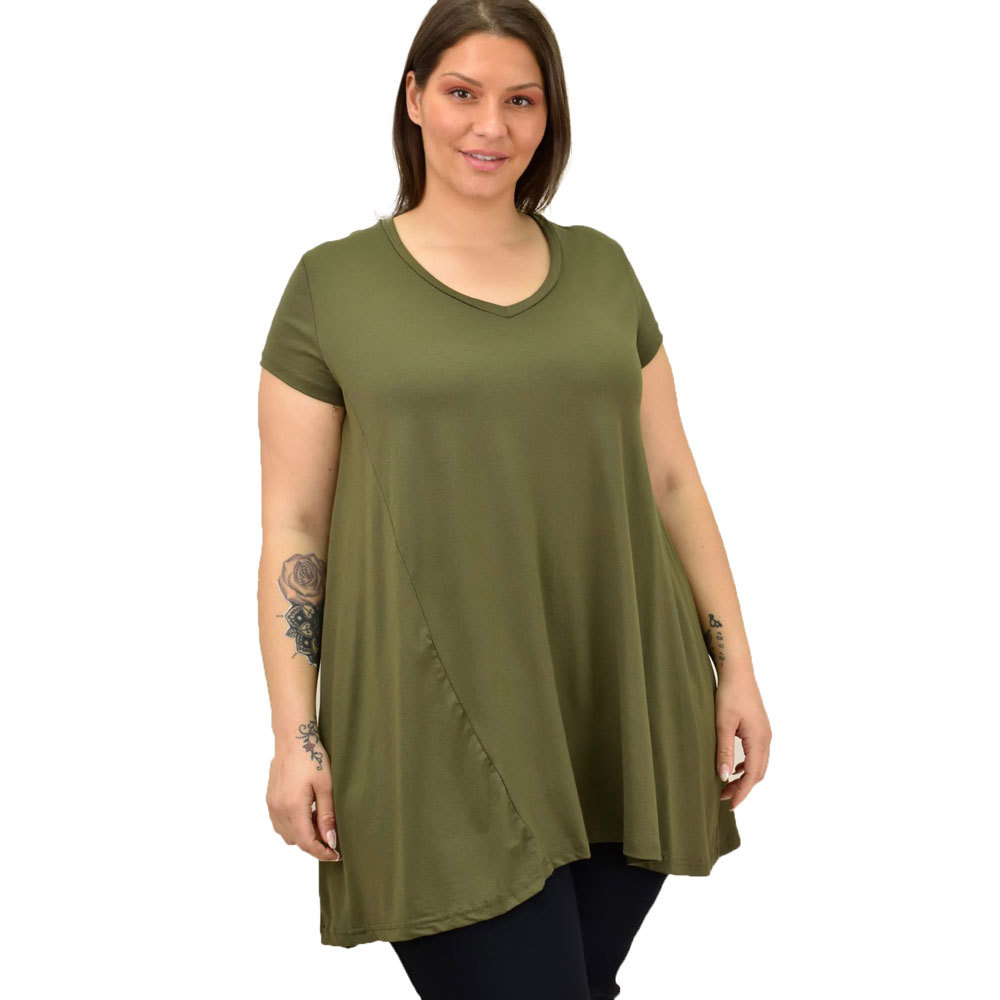 Γυναικεία μπλούζα μονόχρωμη oversized Λαδί 19137