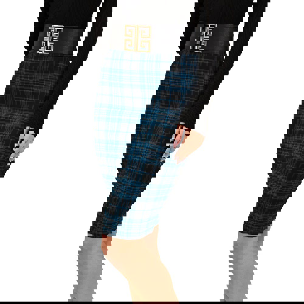 Μidi καρό φούστα με λάστιχο στην μέση Πετρόλ 18550