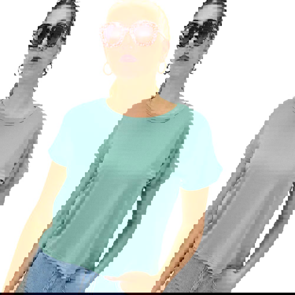 Γυναικεία κοντομάνικη μπλούζα μονόχρωμη Φυστικί 20263