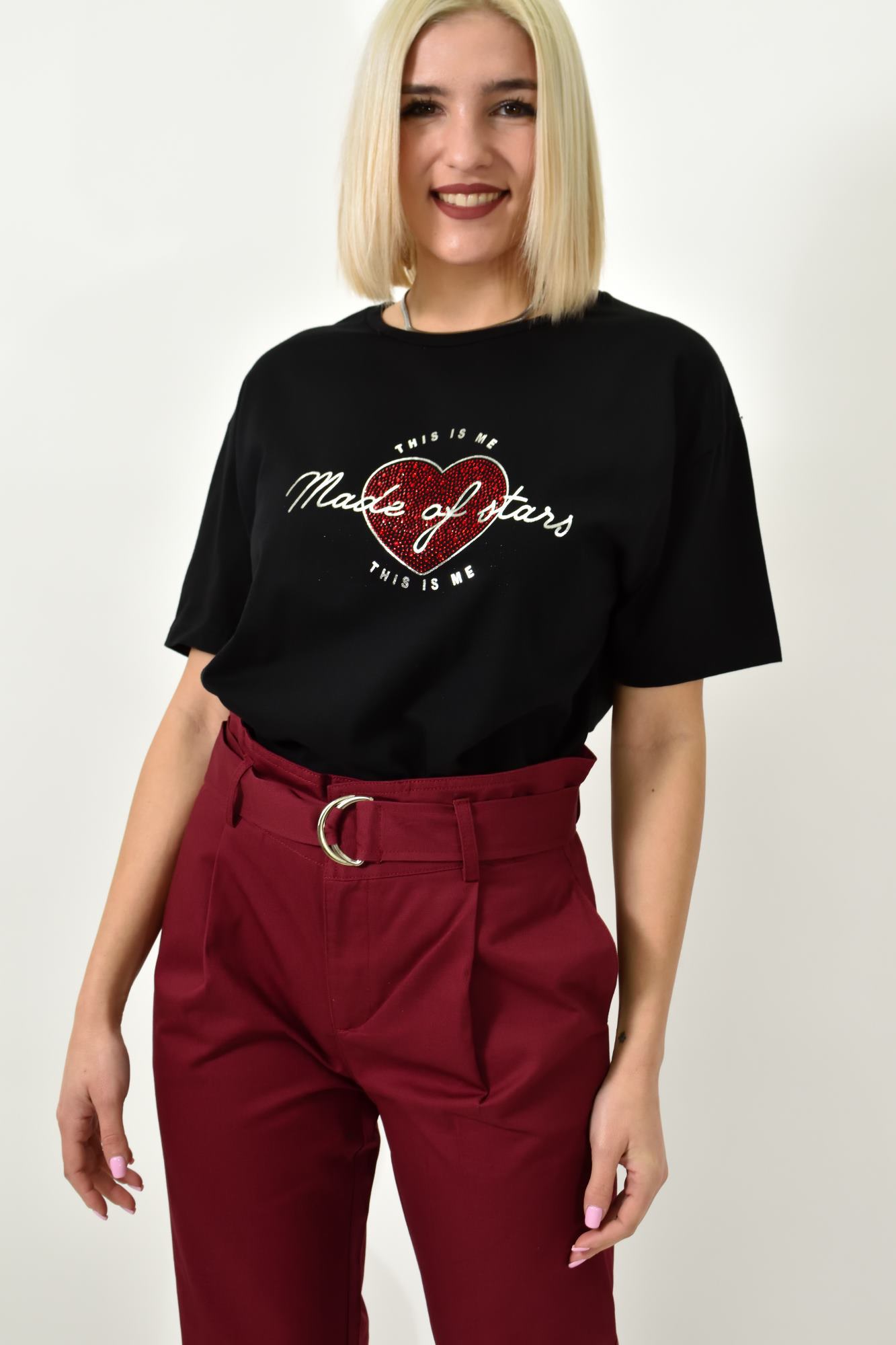 Γυναικείο T-shirt με σχέδιο Made of stars Μαύρο 23178