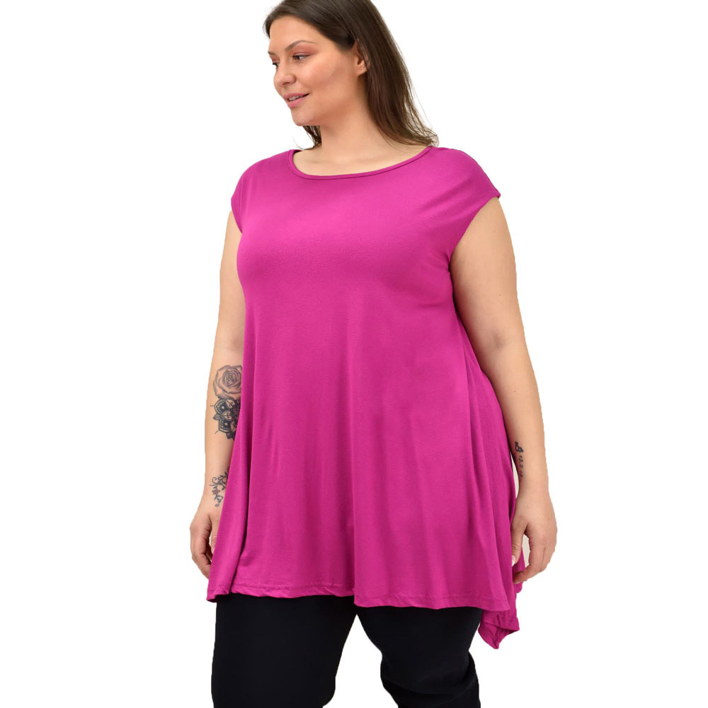 Γυναικεία μπλούζα μονόχρωμη oversized Ματζέντα 19154