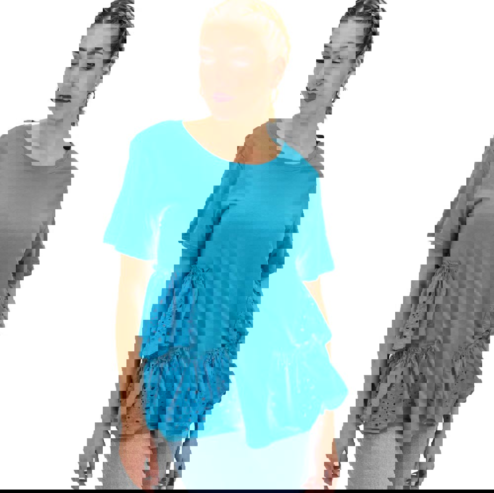 Γυναικεία μπλούζα με κυπούρ βολάν Πετρόλ 20138