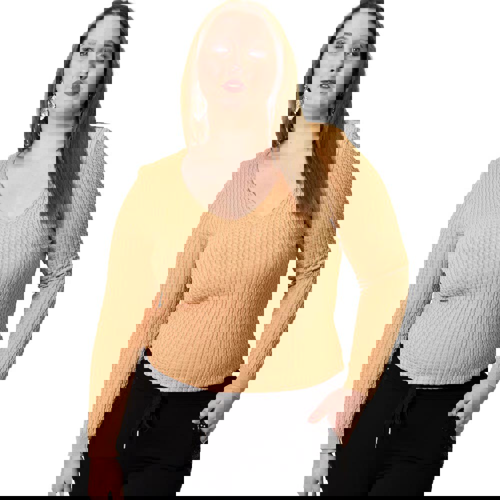 Γυναικείο Plus τοπ με σχέδιο πλεξούδα Μπεζ 21969