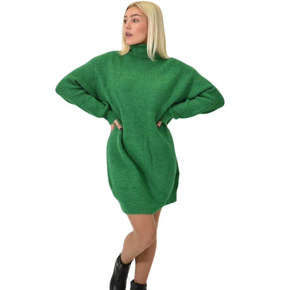 Πλεκτό φόρεμα με ζιβάγκο Πράσινο 18437