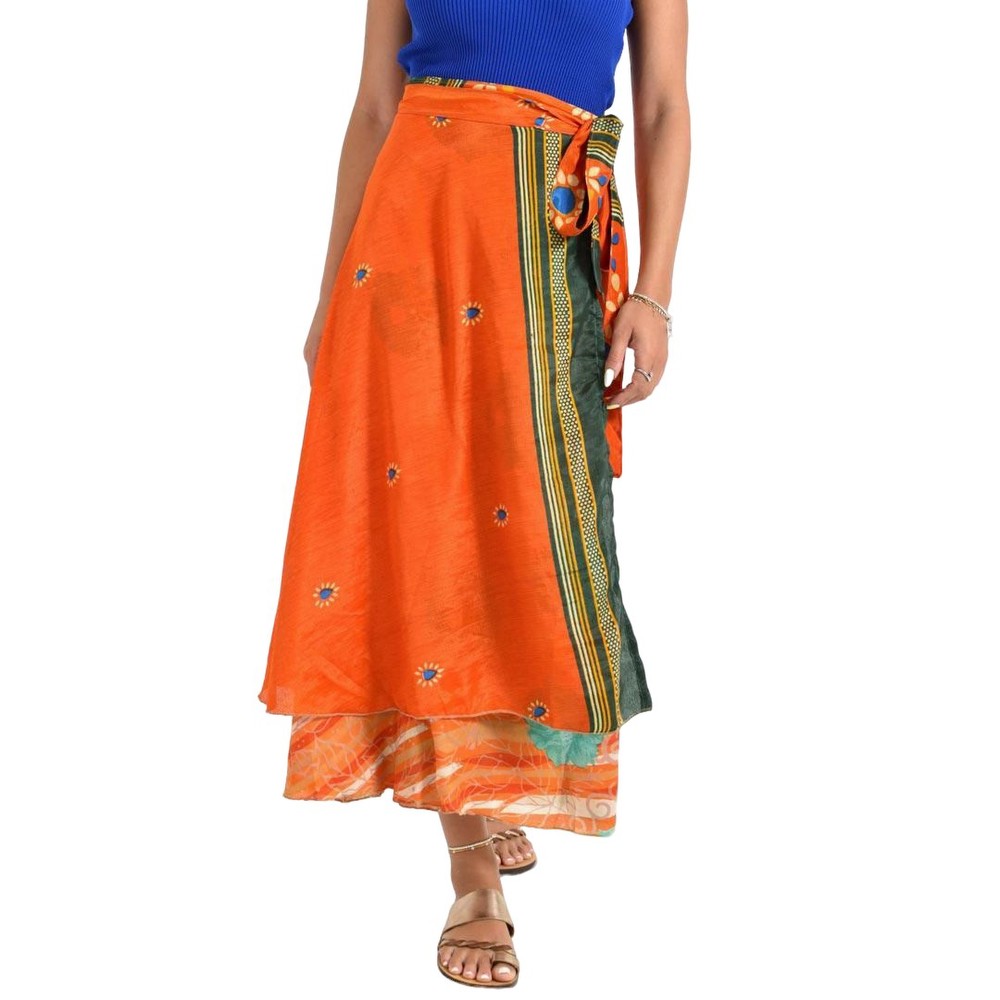 Μακριά Φούστα Boho με Εμπριμέ Σχέδια Πορτοκαλί 26912