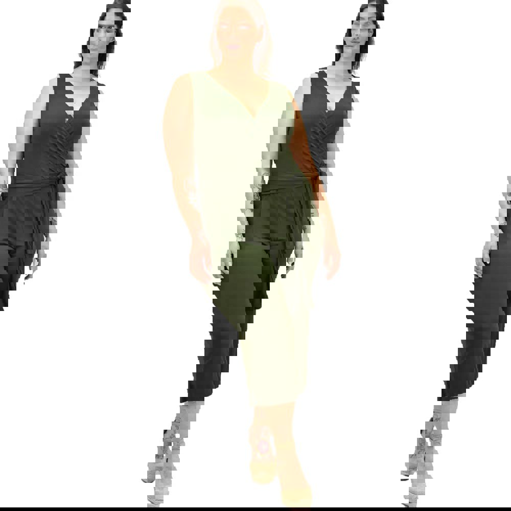 Κρουαζέ ολόσωμη φόρμα με ζώνη για μεγάλα μεγέθη Λαδί 11468