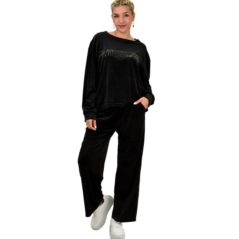 Γυναικείο σετ βελουτέ oversized με τύπωμα Μαύρο 22048