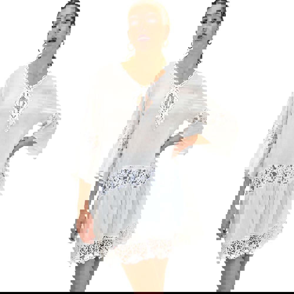 Γυναικεία φόρεμα- πουκαμίσα με μοτιφ Λευκό 20161