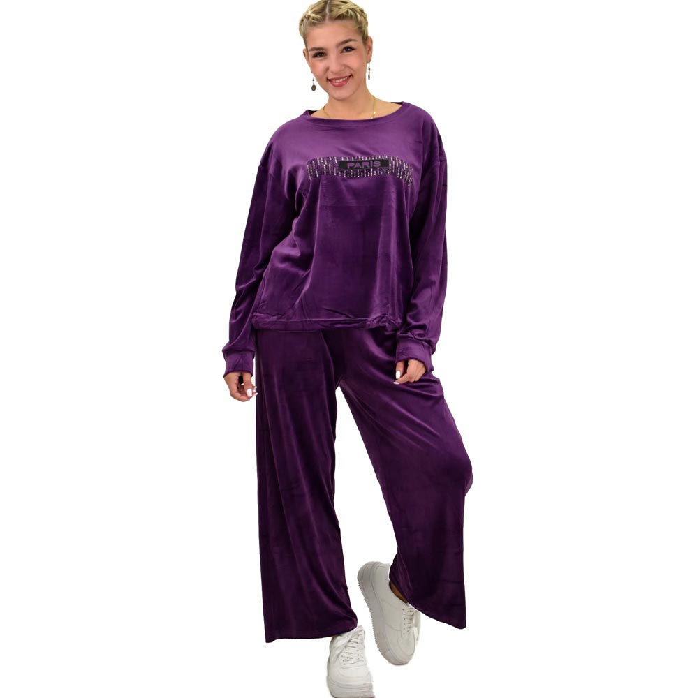 Γυναικείο σετ βελουτέ oversized με τύπωμα Μωβ 22047