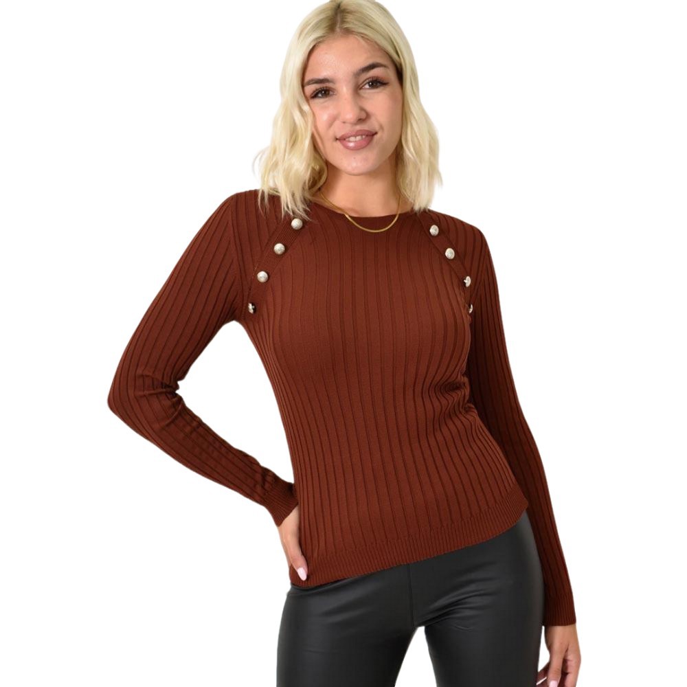 Τοπ με διακοσμητικά κουμπιά Καφέ 25757