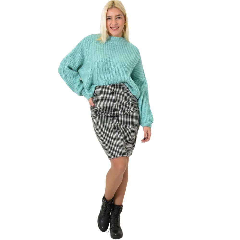 Πλεκτό Crop Πουλόβερ με Φουσκωτά Μανίκια Βεραμάν 23049