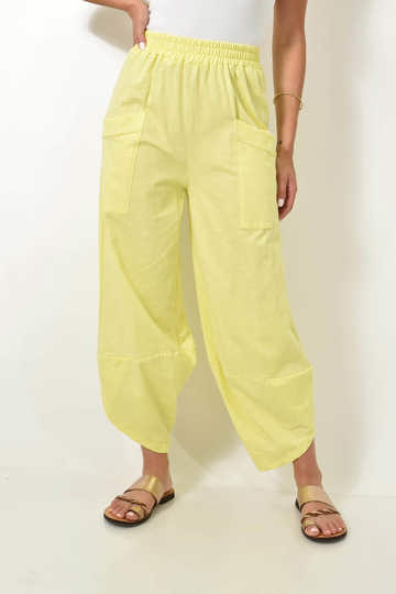  - Γυναικείο ψηλόμεσο σαλβάρι βαμβακερό με τσέπες κίτρινο