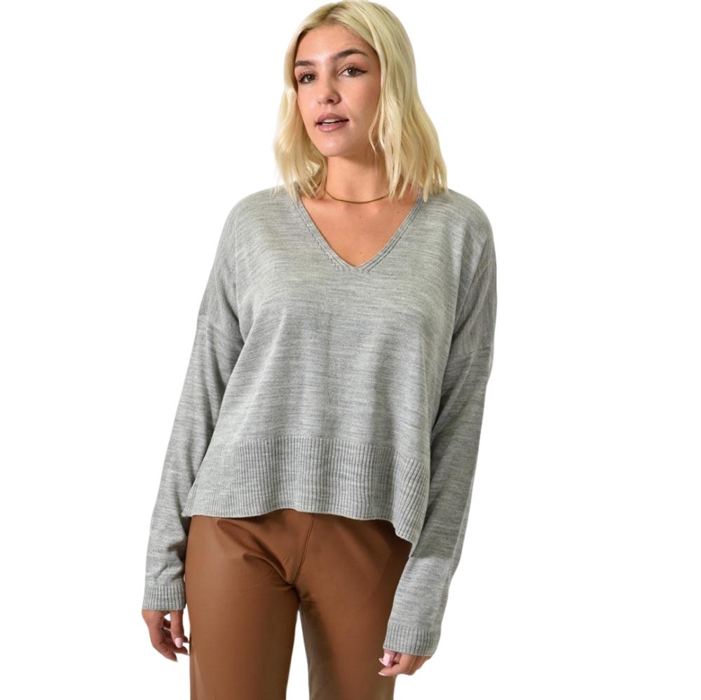 Γυναικεία πλεκτή μπλούζα μονόχρωμη Γκρι 25806