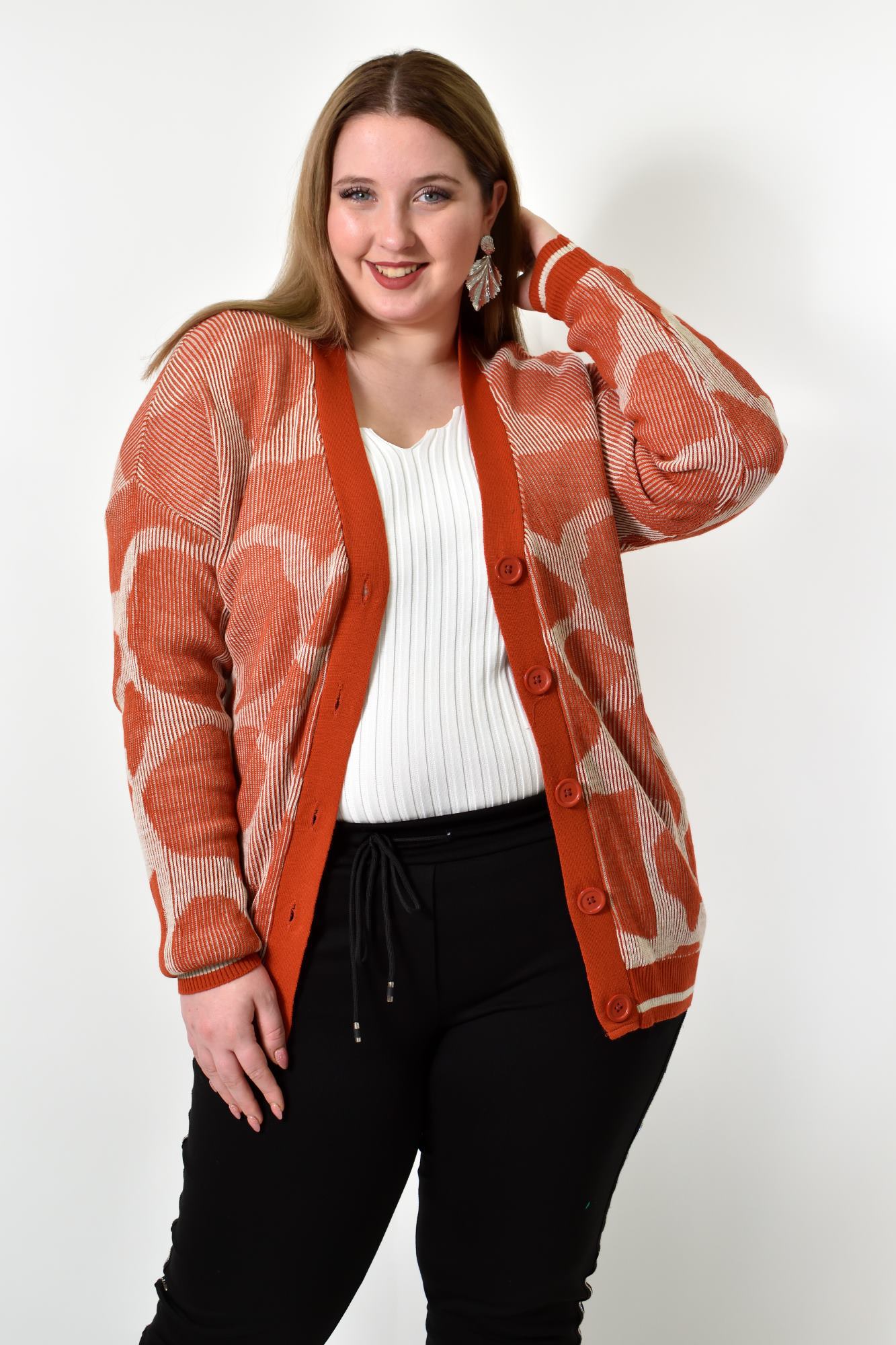 Γυναικεία ζακέτα oversized με σχέδιο Κανελί 22975