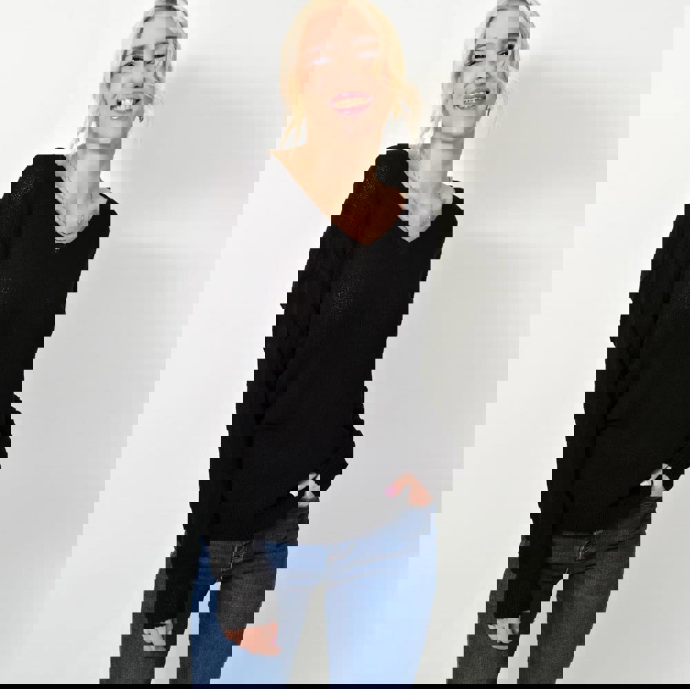 Πλεκτή μακρυμάνικη oversized μπλούζα Μαύρο 23287