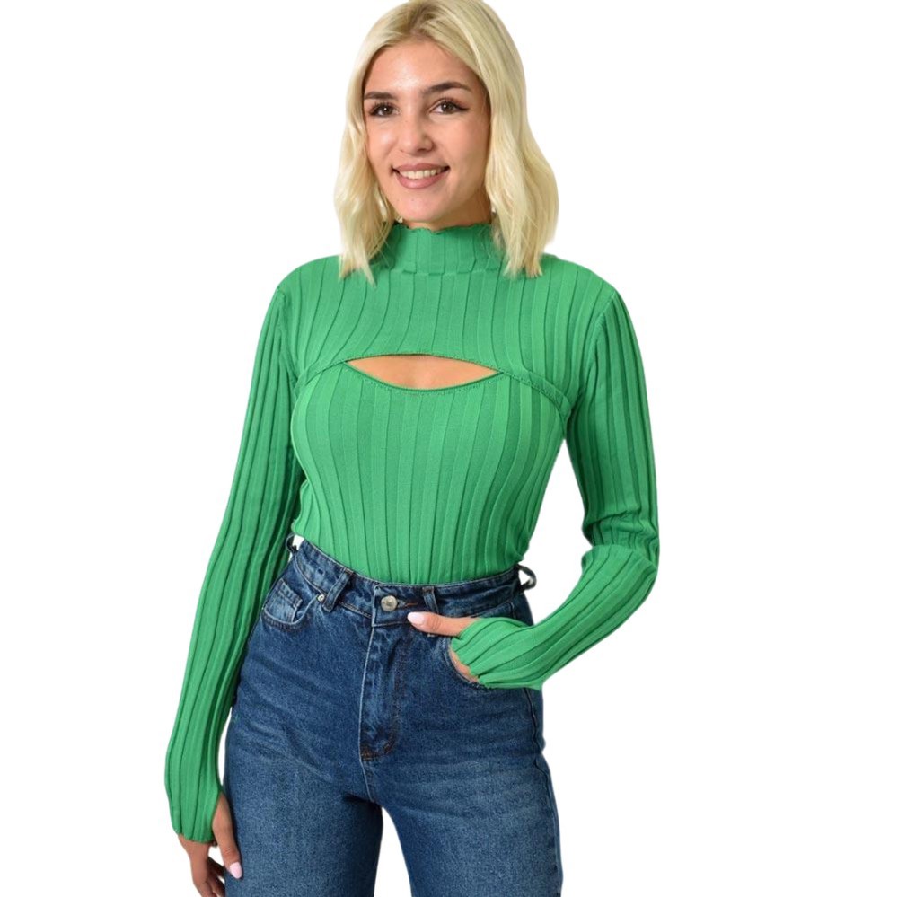 Μπλούζα σετ με τοπ και μπολερό Πράσινο 25768