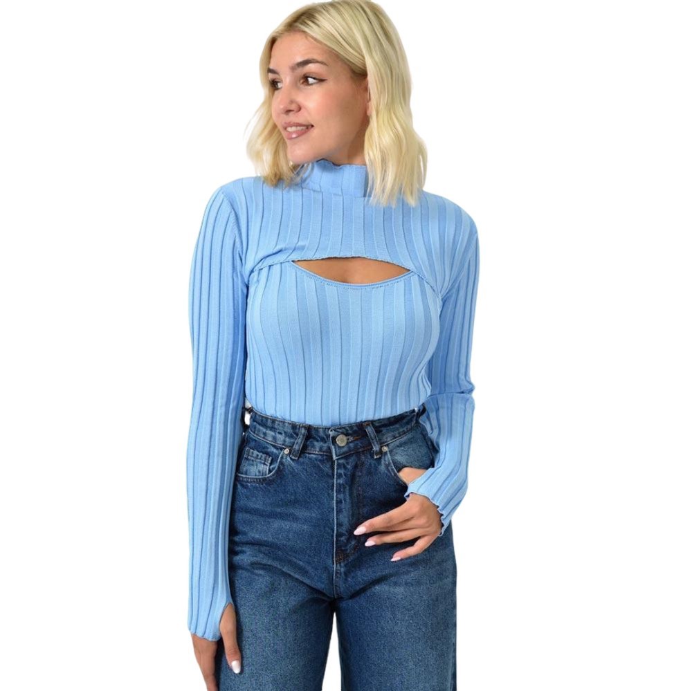 Μπλούζα σετ με τοπ και μπολερό Γαλάζιο 25770