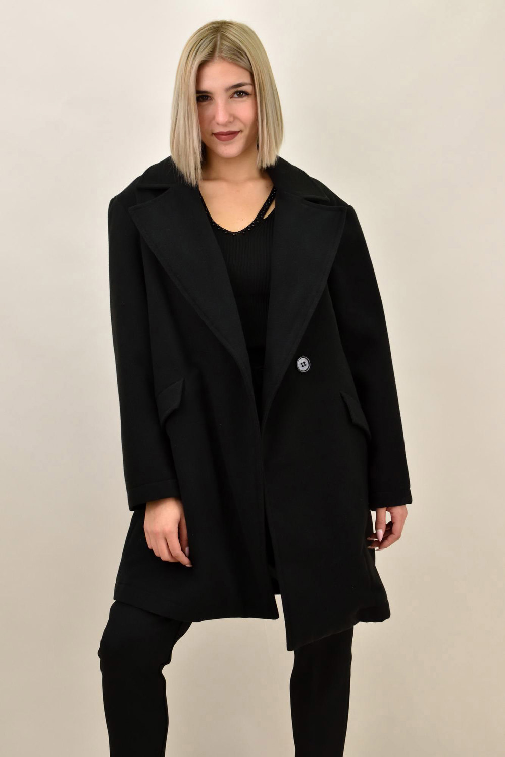 Παλτό με γιακά βελούρ Μαύρο 1817 φωτογραφία