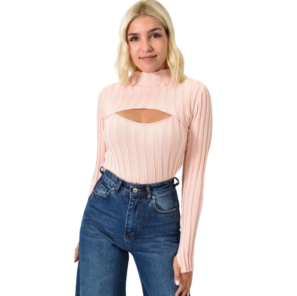 Μπλούζα σετ με τοπ και μπολερό Απαλό Ροζ 25778