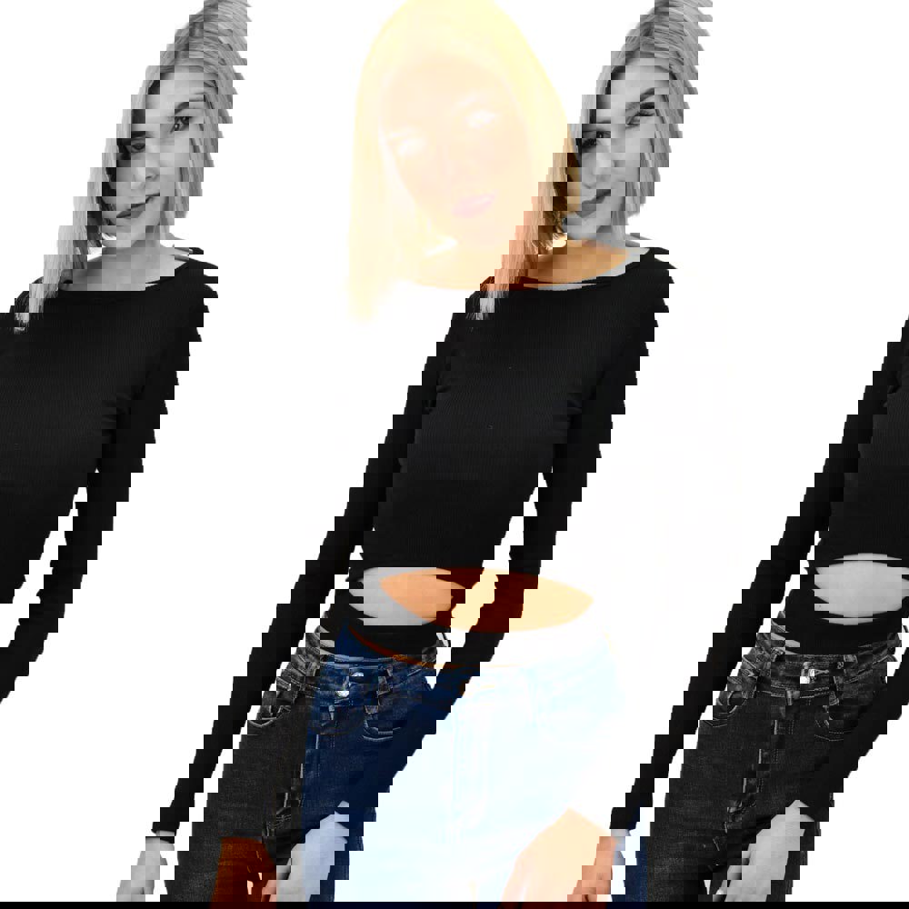 Γυναικείο τοπ με άνοιγμα στο τελείωμα Μαύρο 9070