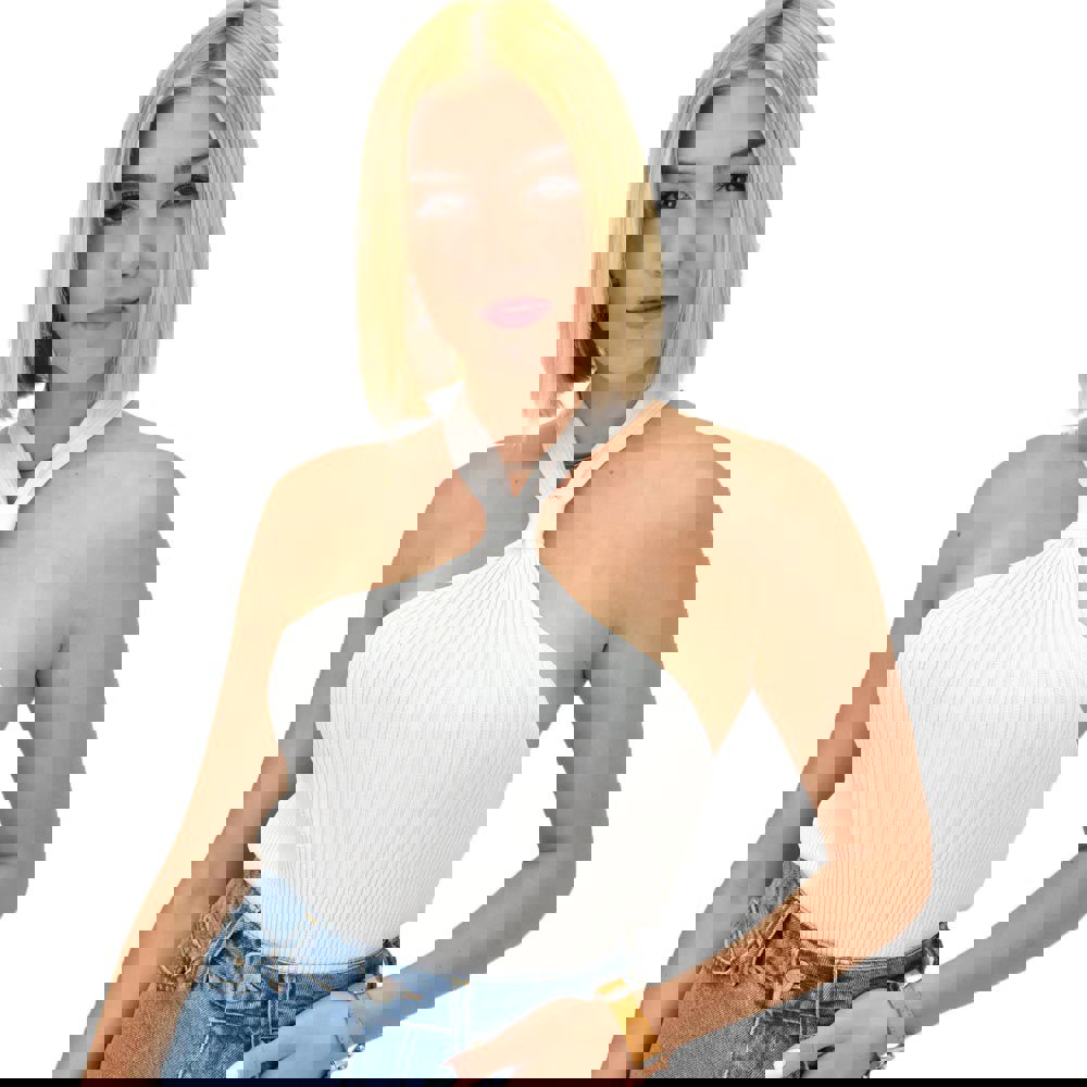 Γυναικείο τοπ ριπ με κόμπο στο λαιμό Λευκό 20974