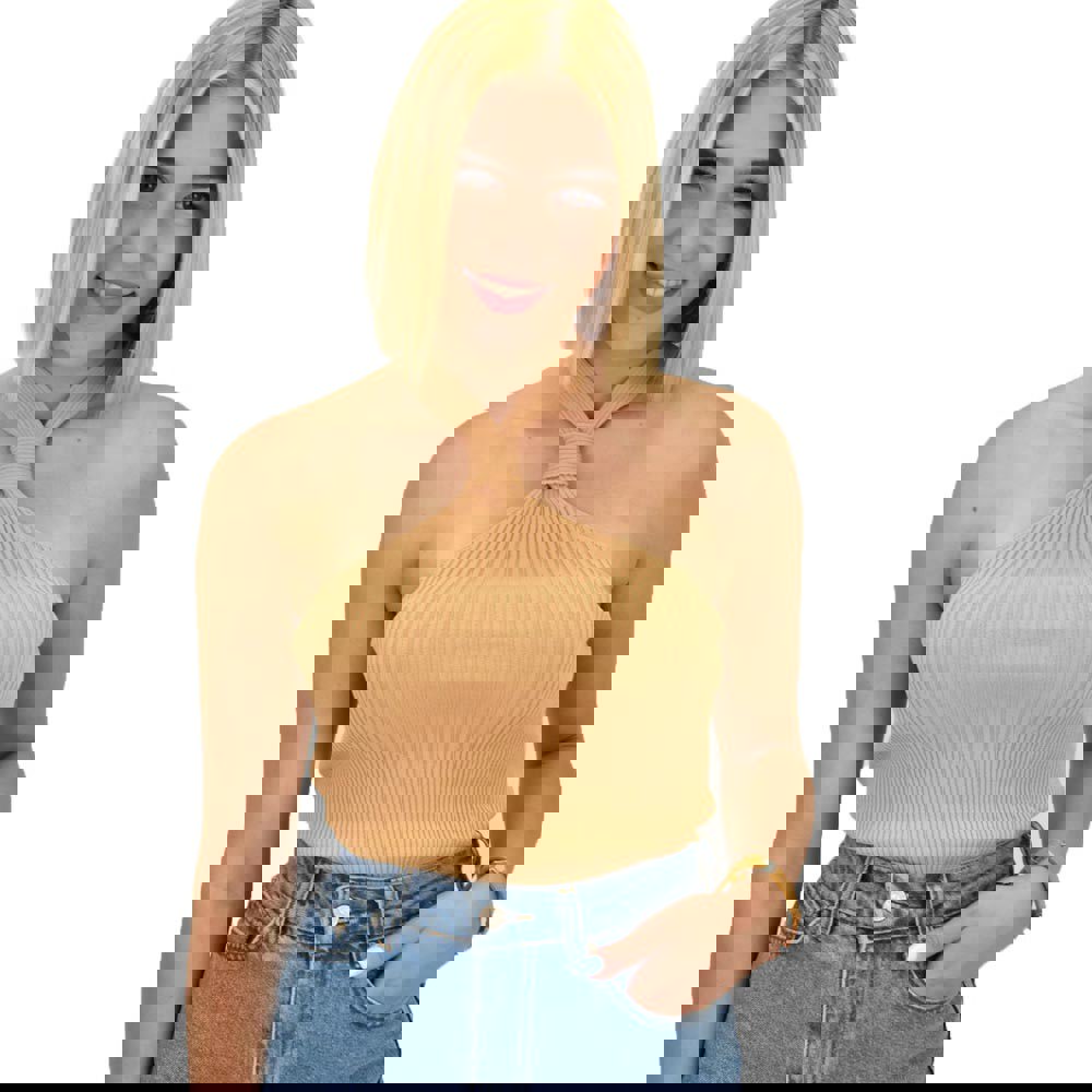 Γυναικείο τοπ ριπ με κόμπο στο λαιμό Μπεζ 20973