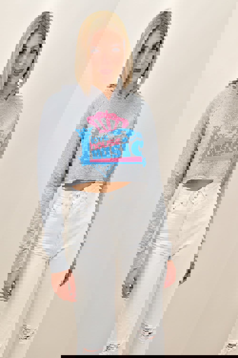 Γυναικείο τοπ φούτερ με κουκούλα Γκρι 11051 φωτογραφία