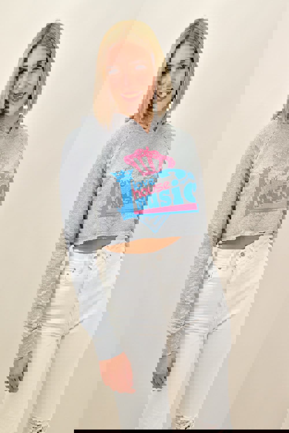 Γυναικείο τοπ φούτερ με κουκούλα Γκρι 11051 φωτογραφία