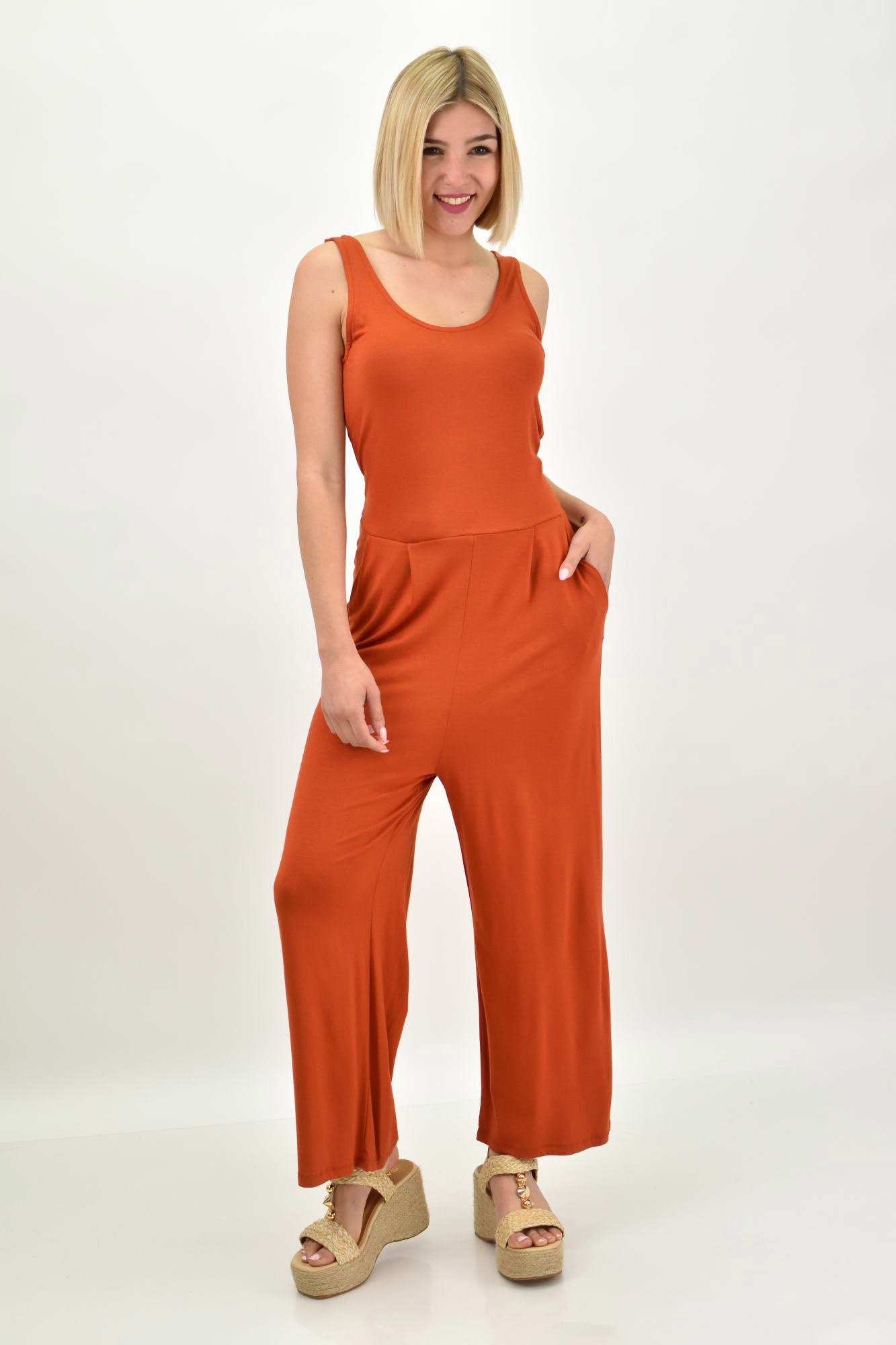Ολόσωμη φόρμα zip culotte Κανελί 319