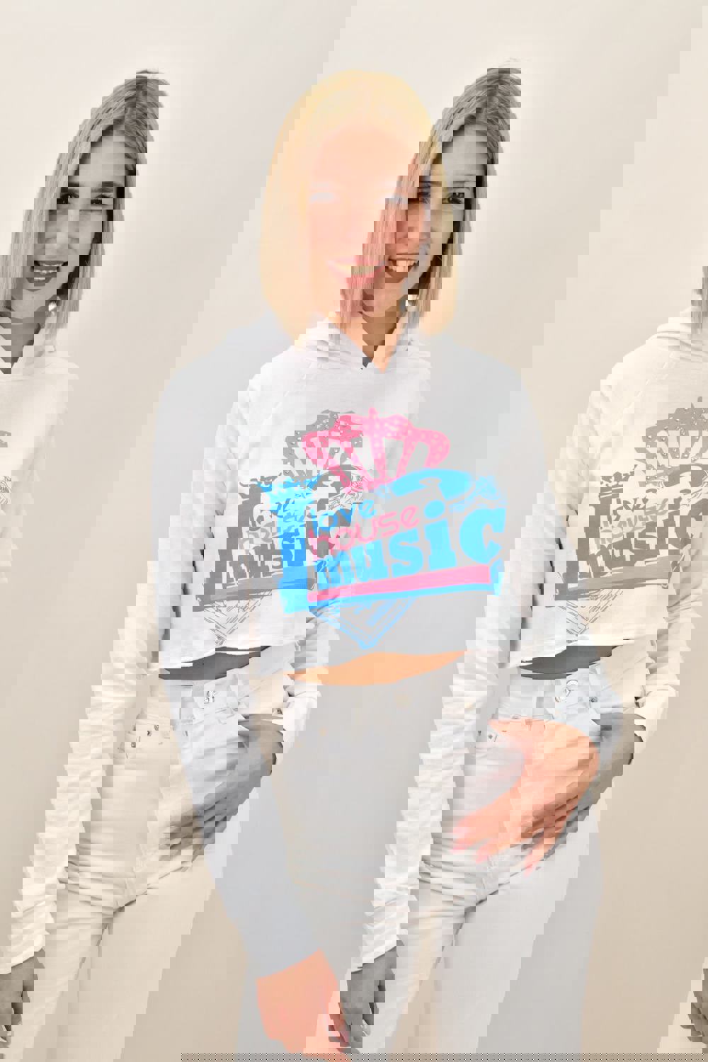 Γυναικείο τοπ φούτερ με κουκούλα Λευκό 11049 φωτογραφία