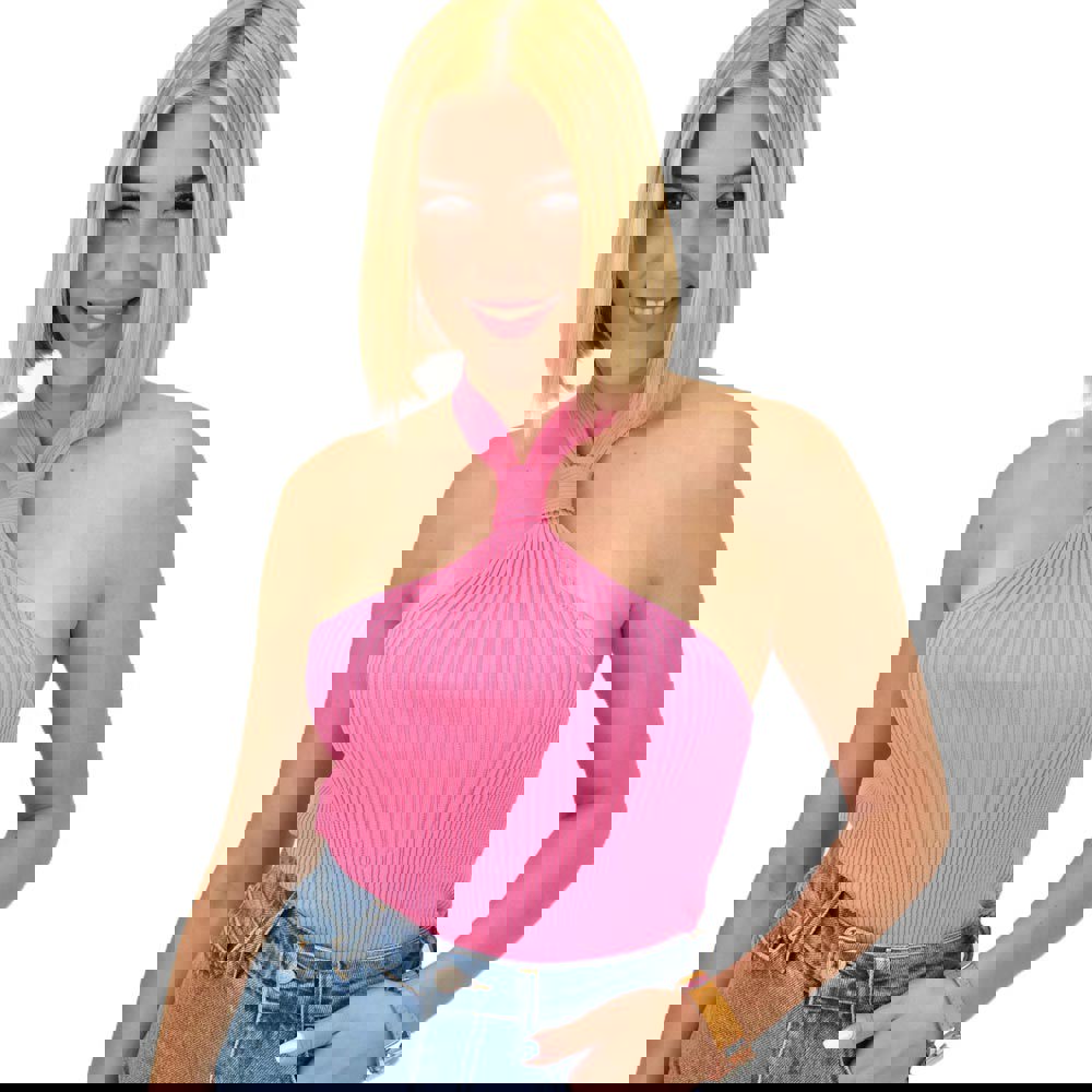 Γυναικείο τοπ ριπ με κόμπο στο λαιμό Ροζ 20956