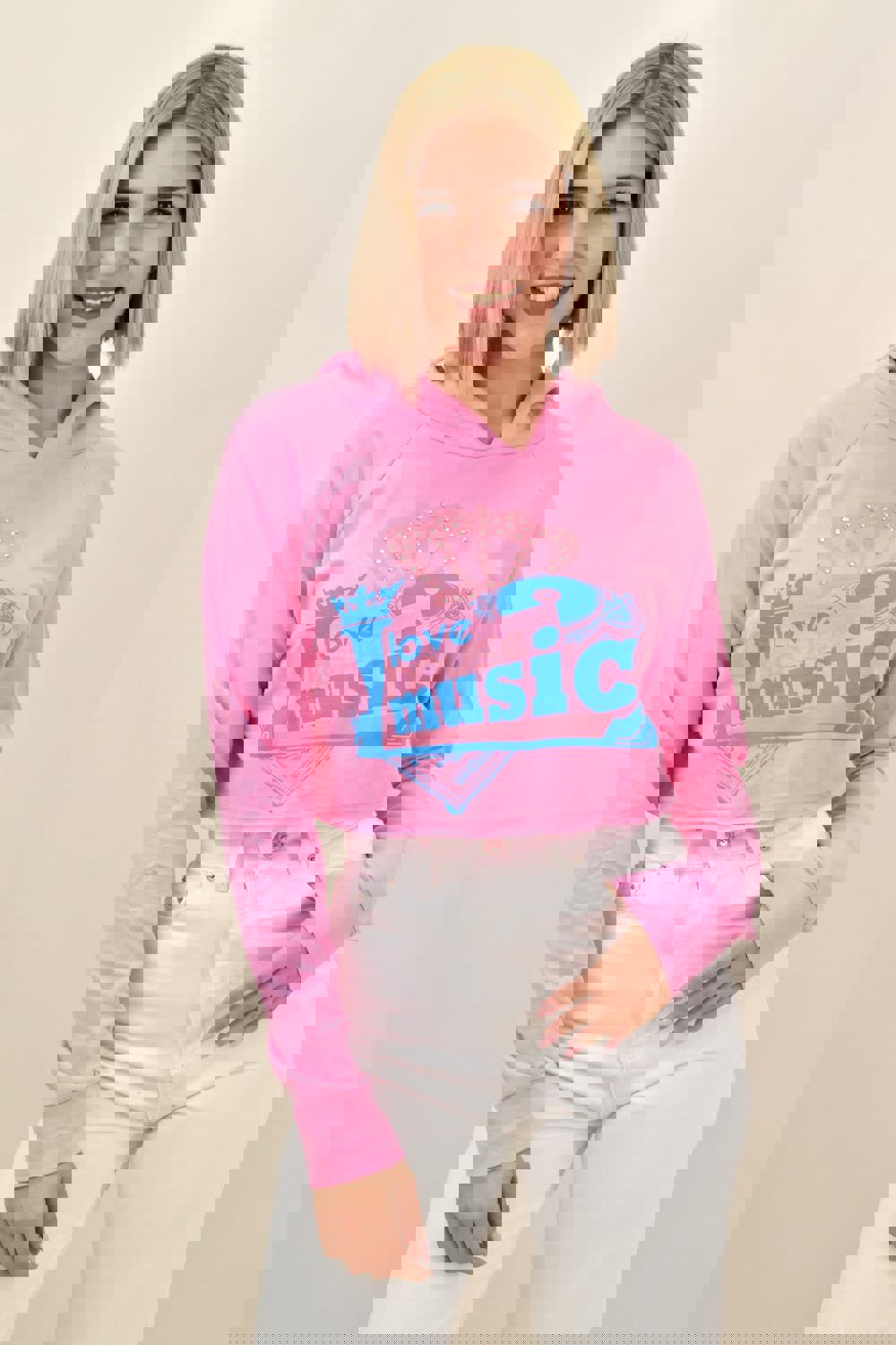 Γυναικείο τοπ φούτερ με κουκούλα Ροζ 11050 φωτογραφία