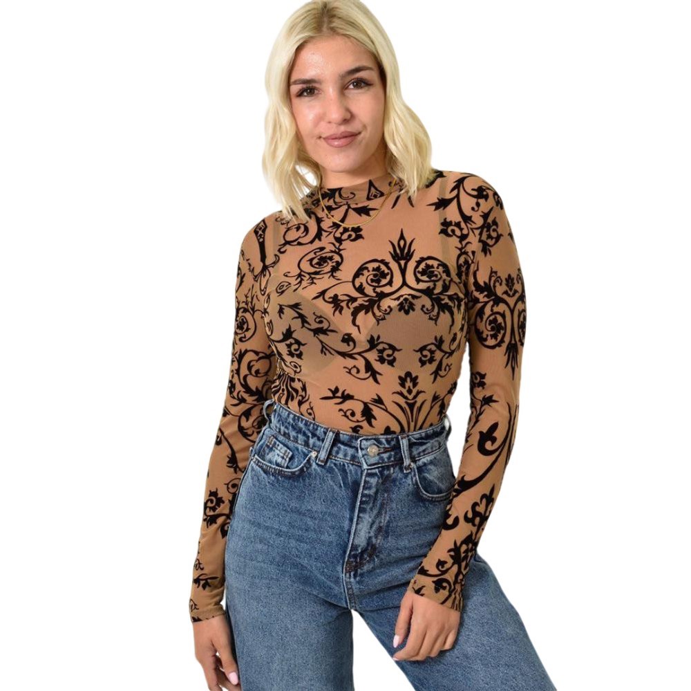 Κορμάκι με βελούδινα μαύρα σχέδια Μπεζ 25788