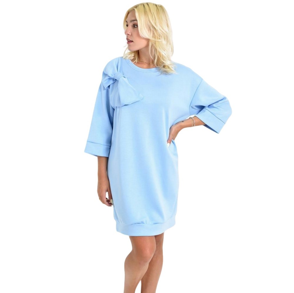 Γυναικείο Φούτερ Φόρεμα με Διακοσμητικό Φιόγκο Γαλάζιο 27137