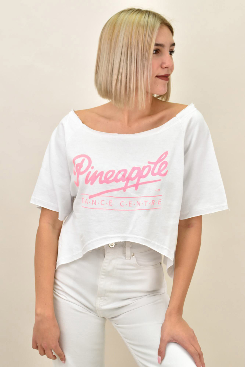 Γυναικεία crop ασύμμετρη μπλούζα φούτερ Λευκό 10950 φωτογραφία