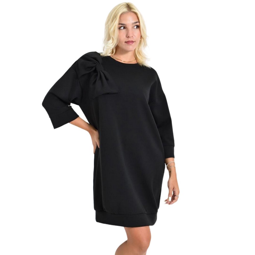 Γυναικείο Φούτερ Φόρεμα με Διακοσμητικό Φιόγκο Μαύρο 27135