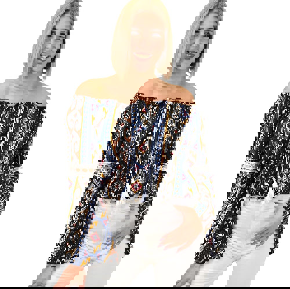 Μπλούζα εμπριμέ crop Μπλε Σκούρο 1201