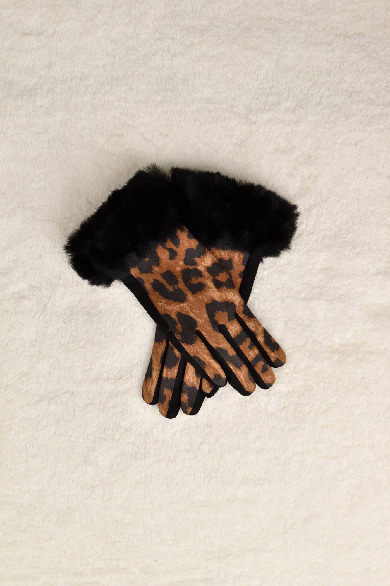 Γυναικεία γάντια βελούδινα animal print Μαύρο 18625