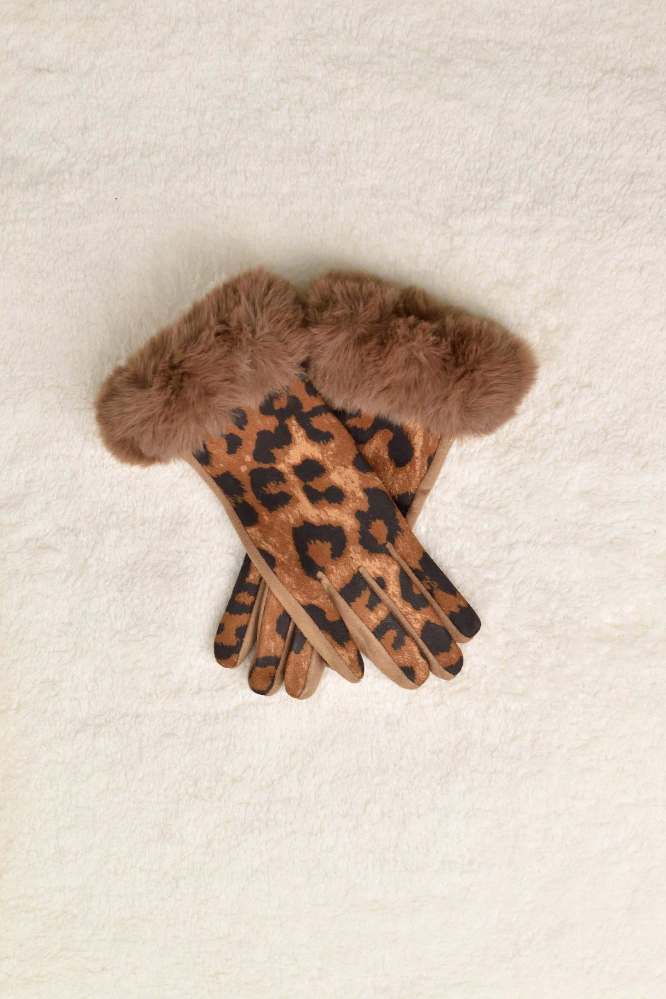 Γυναικεία γάντια βελούδινα animal print Μπεζ 18626