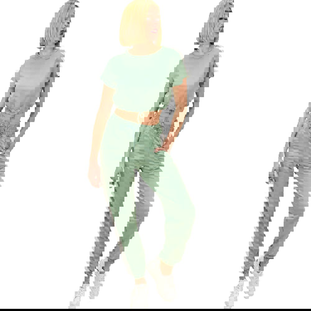 Γυναικείο αθλητικό σετ με λευκή ρίγα Φυστικί 10211