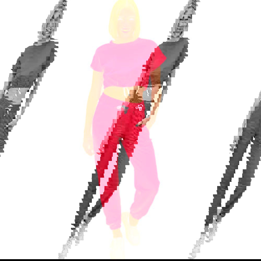 Γυναικείο αθλητικό σετ με λευκή ρίγα Φούξια 10208