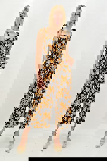  - Εμπριμέ ολόσωμη φόρμα με παντελόνα και τιράντες σε μαύρο