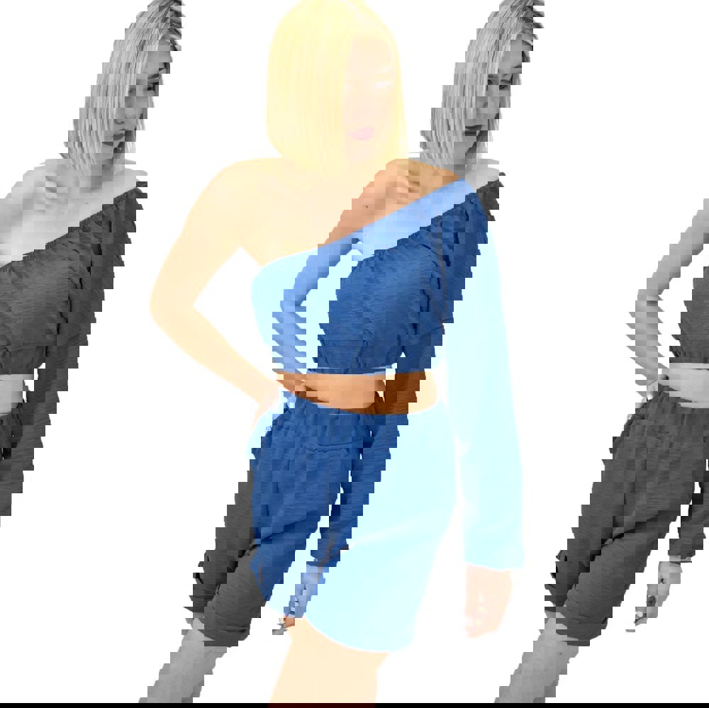 Γυναικείο σετ με τοπ και σορτσάκι Μπλε 9859